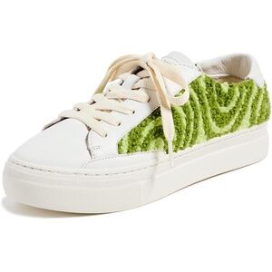 NWT Soludos Ibiza Platform Psychedelic Spiral Forest Green Leather Sneakers 5.5